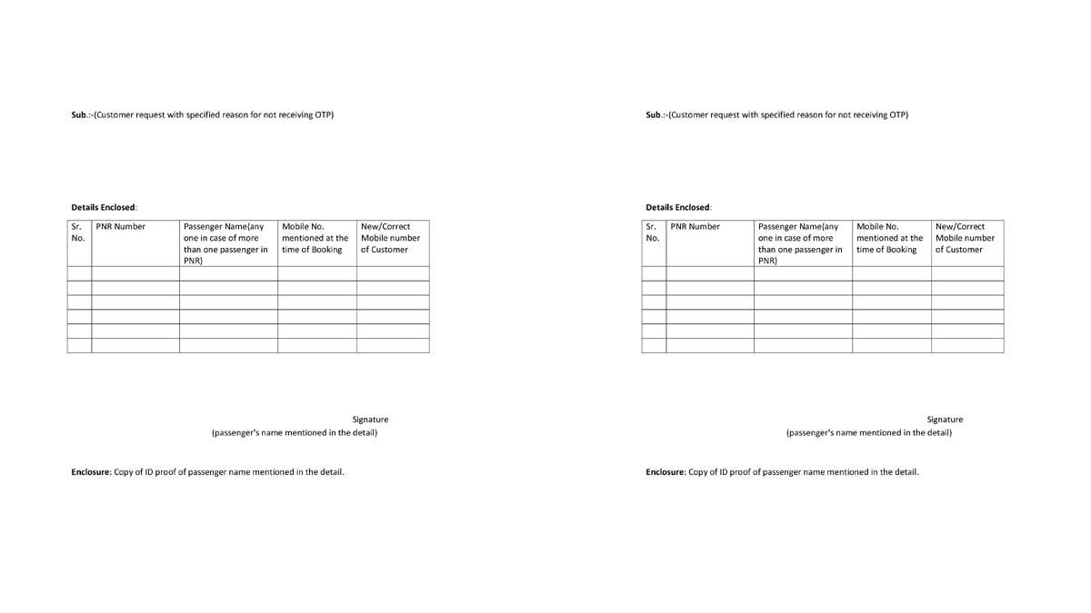 IRCTC: OTP Refund Format