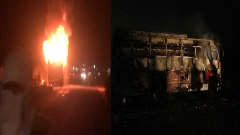 सिवनी: गुस्साए लोगों ने बस को लगाई आग, दुर्घटना में बाइक चालक की हुई मौत
