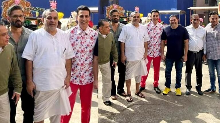 Hera Pheri 3: फिल्म ‘हेरा फेरी-3’ के सेट से तस्वीर वायरल, परेश रावल और सुनील शेट्टी के साथ अक्षय कुमार आइकॉनिक लुक में