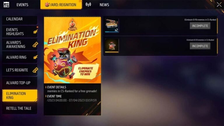 Free Fire MAX Elimination King Event: फ्री फायर मैक्स में चल रहे एलिमिनेशन किंग इवेंट का पूरा गाइड और Reward के बारे में जाने