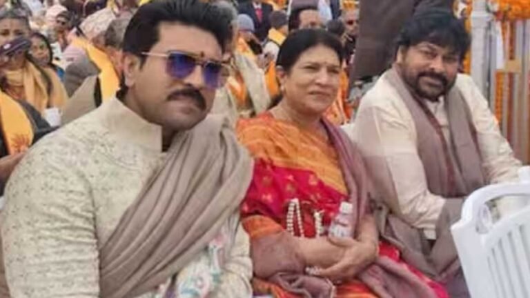 अयोध्या: ऐतिहासिक राम मंदिर प्राण प्रतिष्ठा में पिता चिरंजीवी के साथ पोज़ देते नजर आए राम चरण