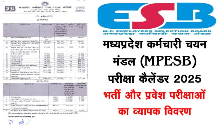 मध्य प्रदेश कर्मचारी चयन मंडल (MPESB) परीक्षा कैलेंडर 2025: भर्ती और प्रवेश परीक्षाओं का व्यापक विवरण @esb.mp.gov.in