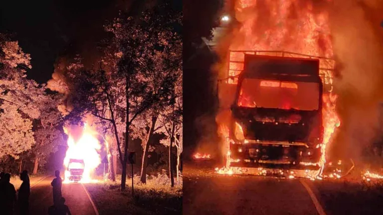 बालाघाट-सिवनी रोड पर फिर भड़की आग! टायर से भरे ट्रक में भीषण हादसा, ड्राइवर-कंडक्टर फरार
