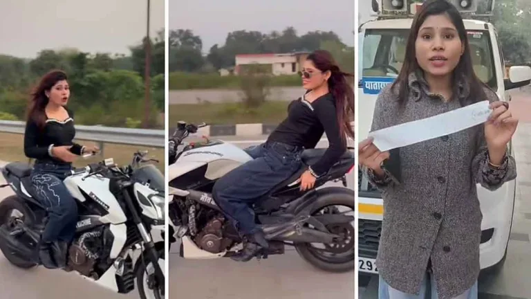 Instagram Influencer Aarti Sahu का REEL के लिए हाईवे पर खतरनाक बाइक स्टंट; कट गया लम्बा चालान, माफी मांगने का वीडियो वायरल