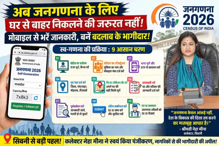 सिवनी कलेक्टर नेहा मीना ने बताया अब जनगणना के लिए घर से बाहर निकलने की जरूरत नहीं! घर बैठे मोबाइल से भरें जानकारी