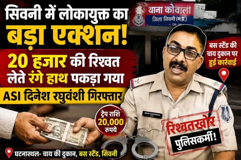 सिवनी में लोकायुक्त का बड़ा धमाका! 20 हजार की रिश्वत लेते रंगे हाथ पकड़ा गया ASI दिनेश रघुवंशी, बस स्टैंड के पास हुई कार्रवाई