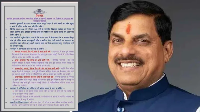 1 जुलाई को सीएम मोहन यादव के सिवनी दौरे से बदलेगा शहर का ट्रैफिक, सुबह 7 बजे से भारी वाहनों पर रोक, जानिए कौन-कौन से रास्ते रहेंगे प्रभावित