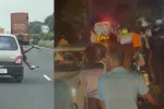 सिवनी में चलती कार से हथियार लहराने और बाद में हुए सड़क हादसे का दृश्य।